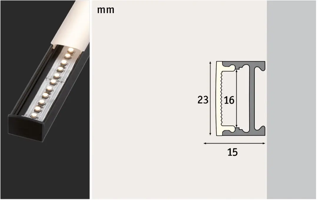 Paulmann Square LED Strip Profiel 2m - Zwart - afbeelding 5 van 6