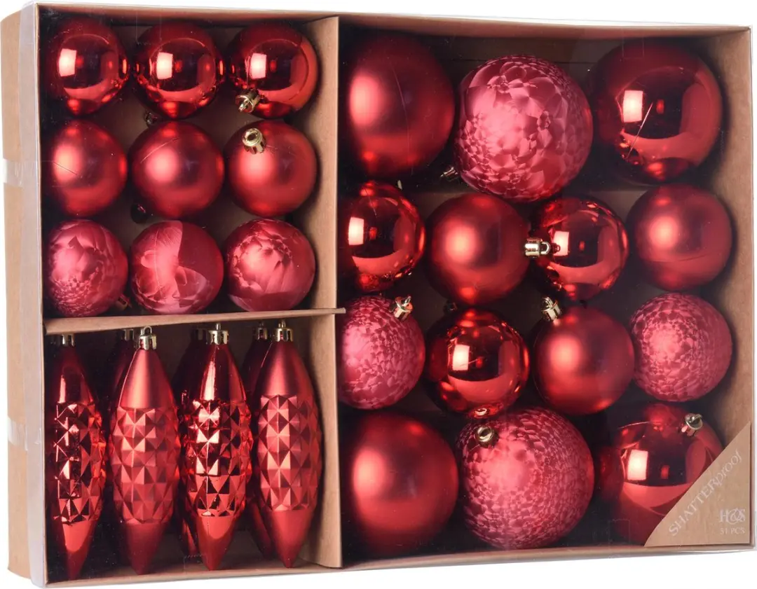 Kerstballenset 31 delig Rood