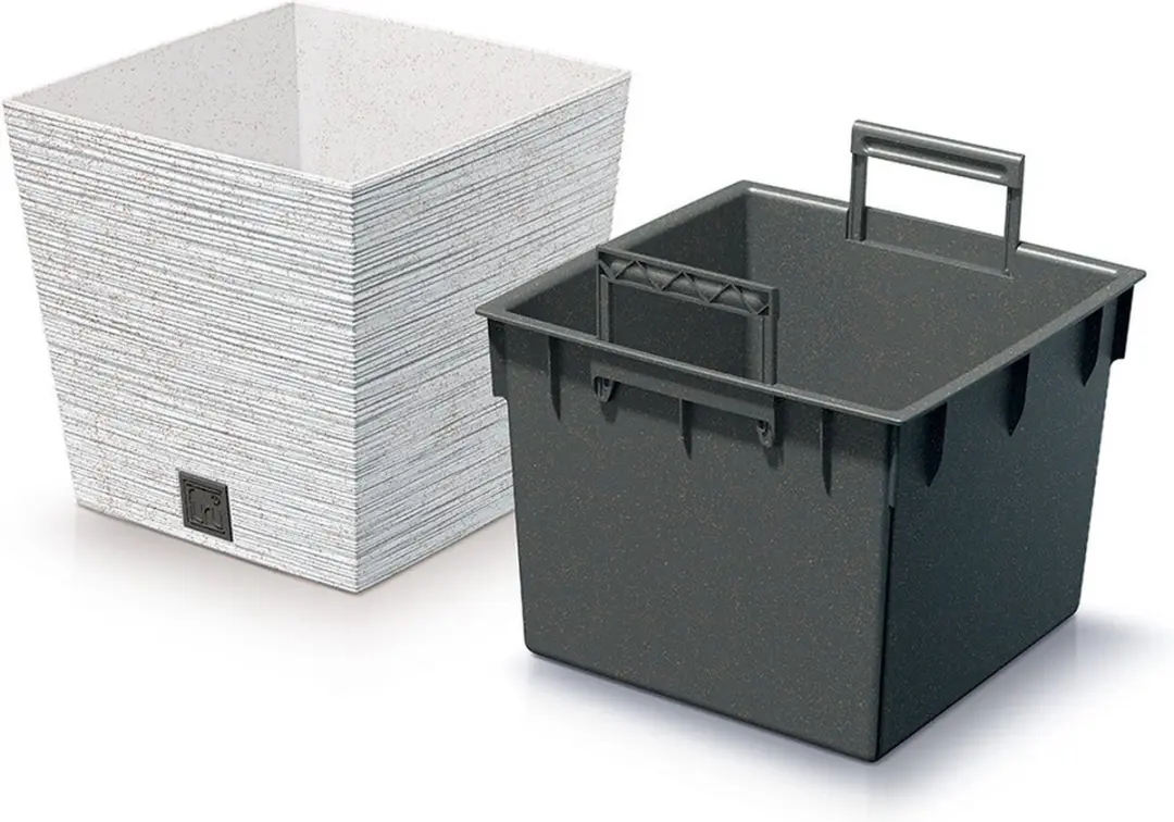 Prosperplast Plantenpot/bloempot - buiten - kunststof - wit - Eco wood look - D29 x H29 cm