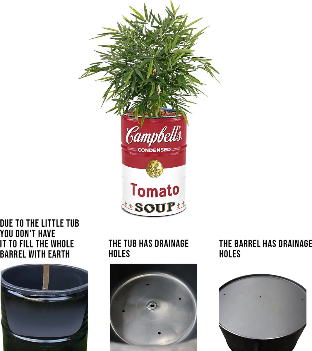 Barrelkings Campbell's Soup Plantenbak 65L - Ø57x87cm - afbeelding 3 van 6