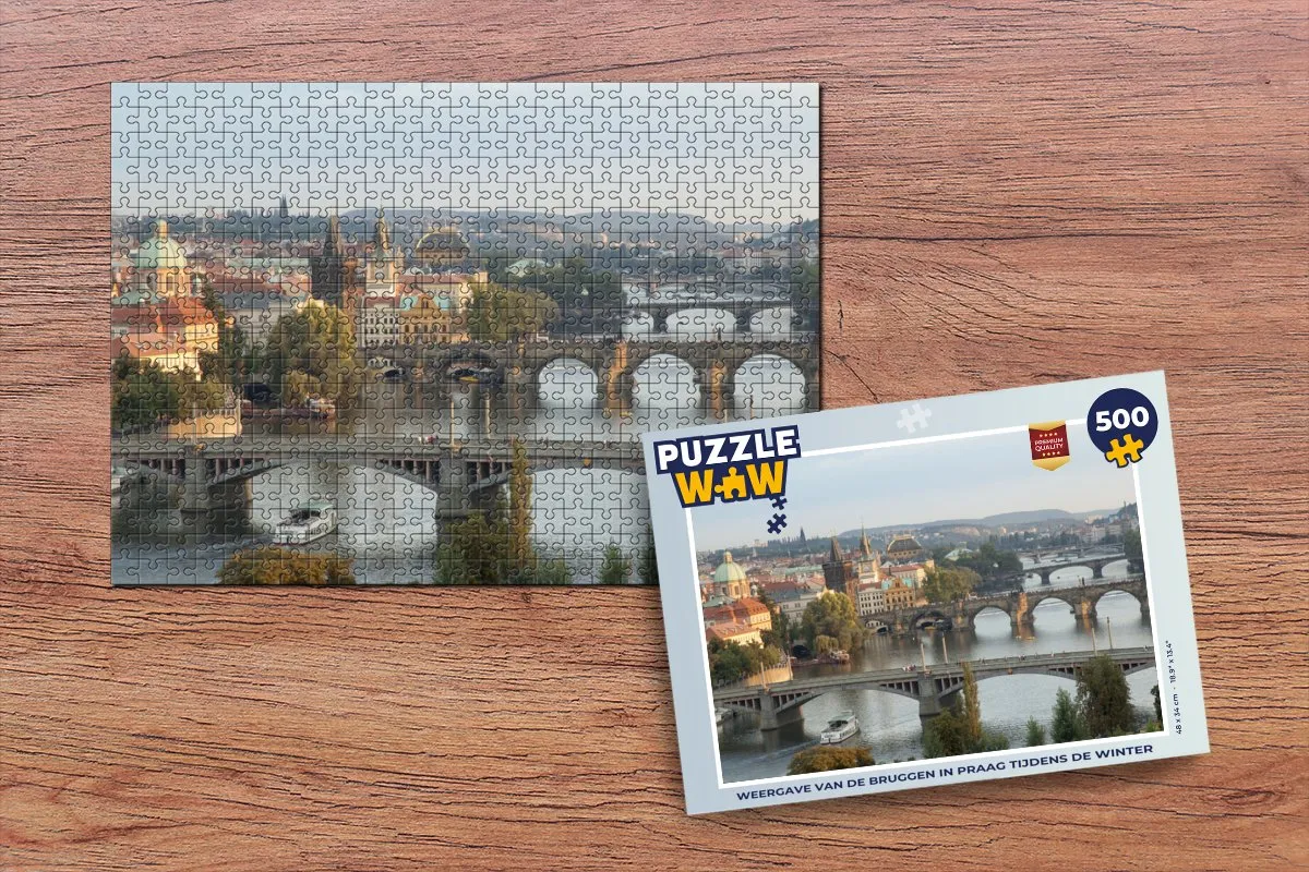 PuzzleWow Boot - Brug - Praag Legpuzzel 500 Stuks - Multicolor