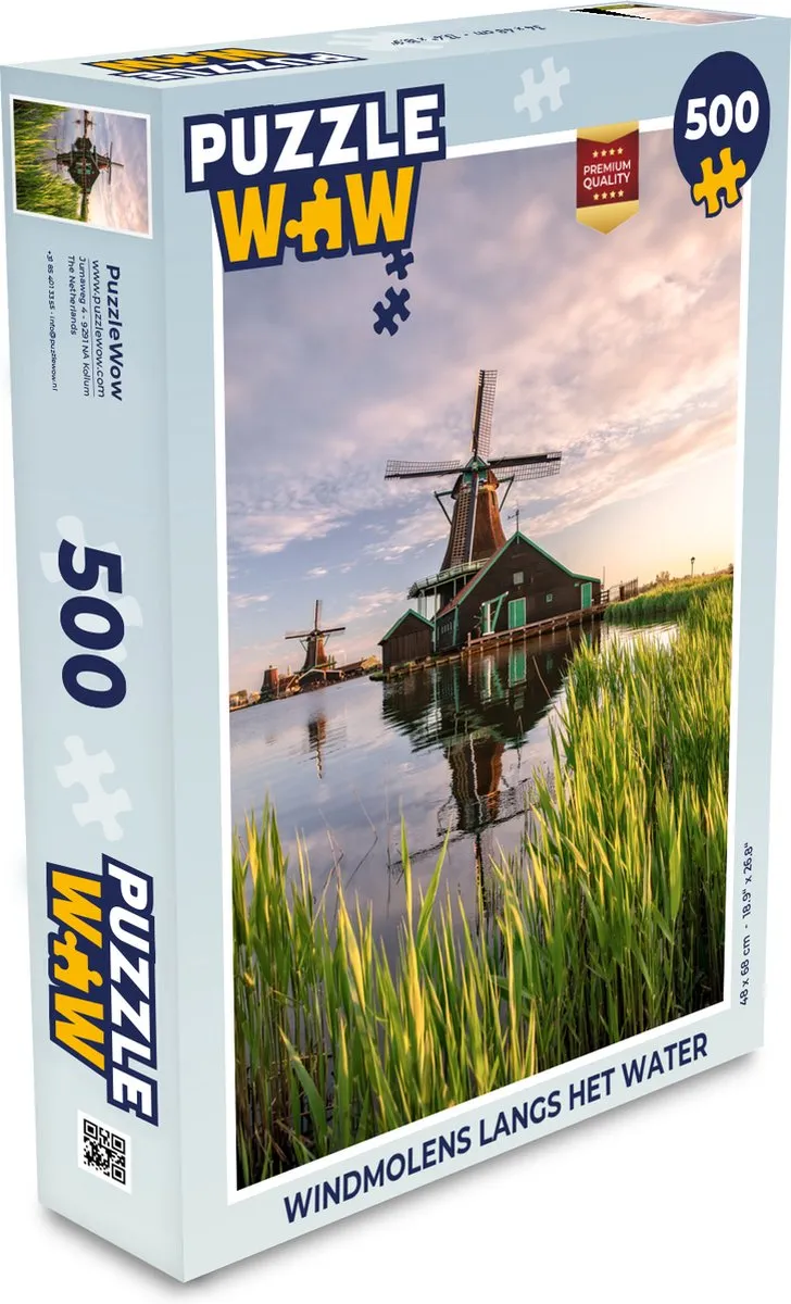 PuzzleWow Windmolens langs het water Legpuzzel 500 Stuks