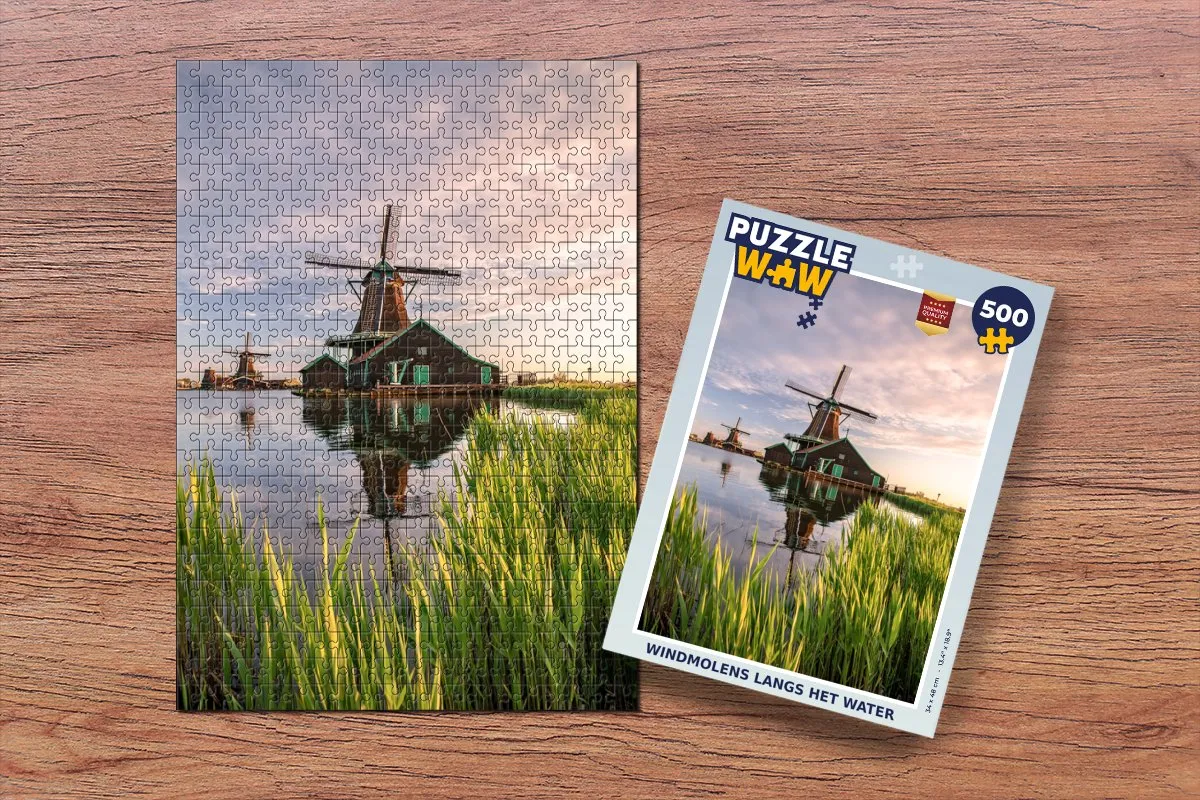 PuzzleWow Windmolens langs het water Legpuzzel 500 Stuks - Multicolor