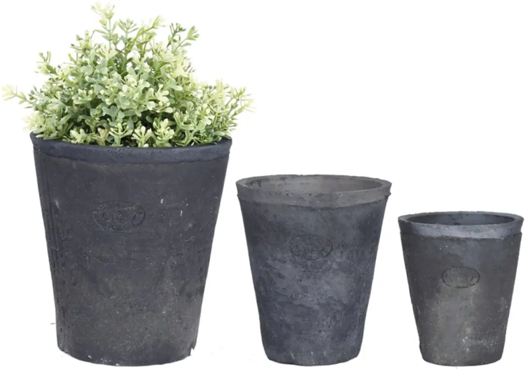 Esschert Design Aged Terracotta grijs pot rond S set van 3