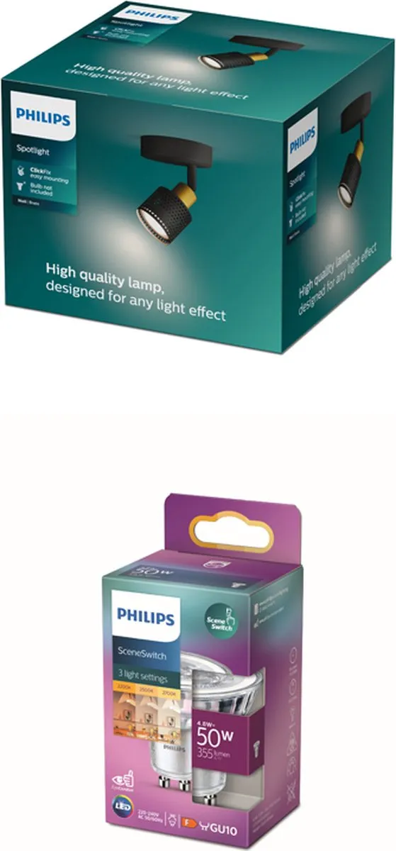 Philips Niall Opbouwspot GU10 Warmwit - Zwart/Goud - afbeelding 6 van 6