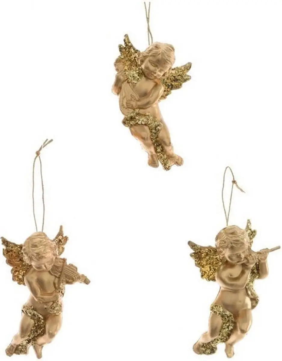Kerstboom versiering set van 3x gouden engeltjes van 10 cm