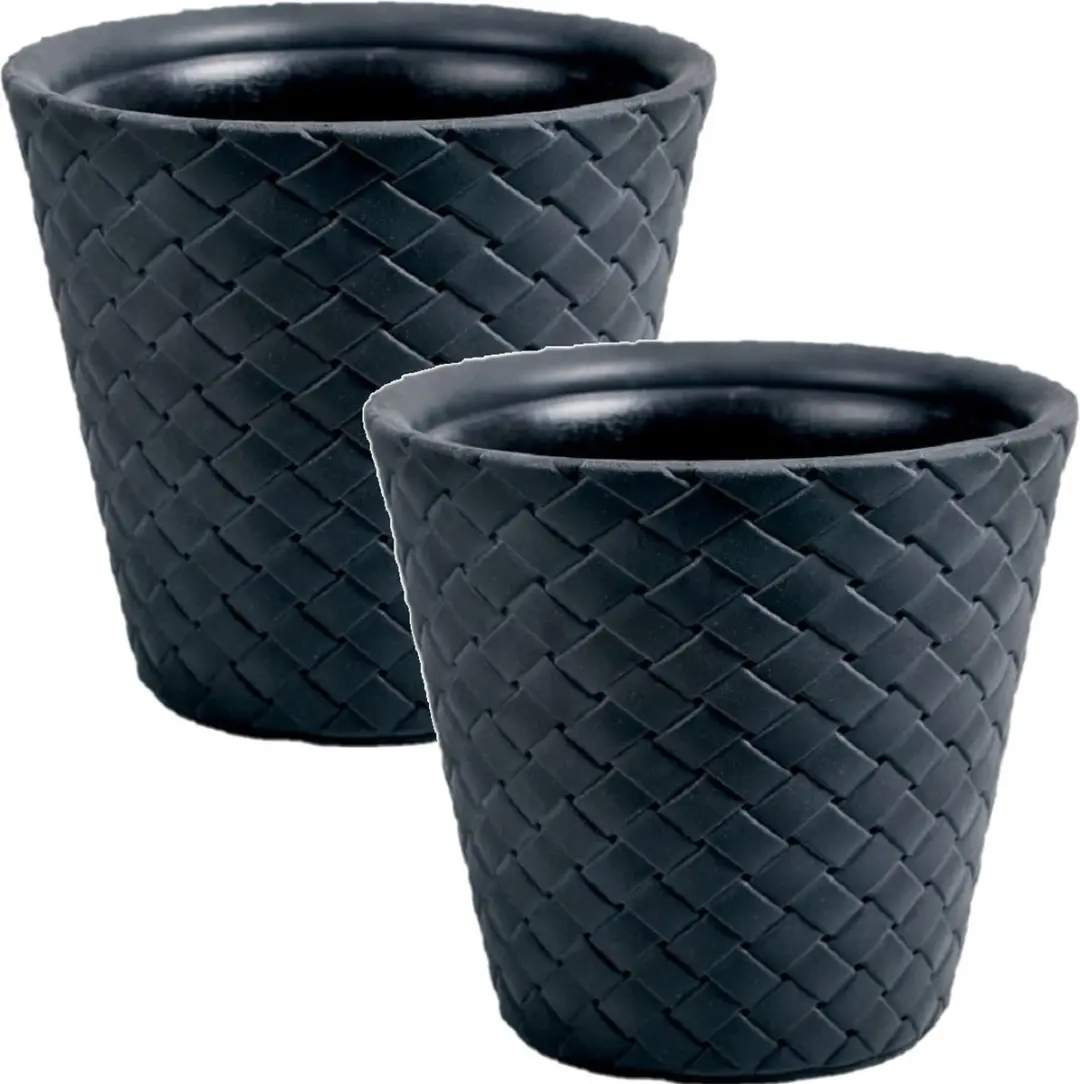 2x Stuks kunststof Matuba antraciet rotan bloempotten/plantenpotten 26 liter
