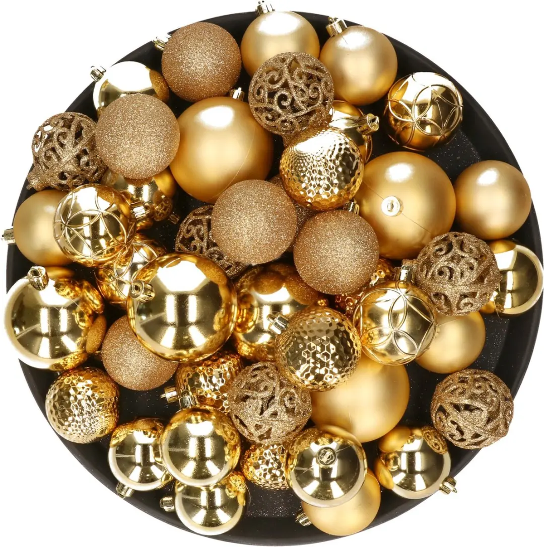 Kerstversiering kunststof kerstballen goud 6-8-10 cm pakket van 36x stuks