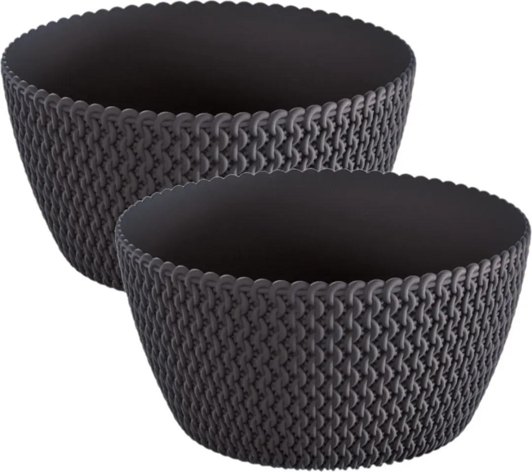 Plantenpot/bloempot tafelstuk - 2x stuks - kunststof - D24 x H12 cm - antraciet - voor binnen/buiten