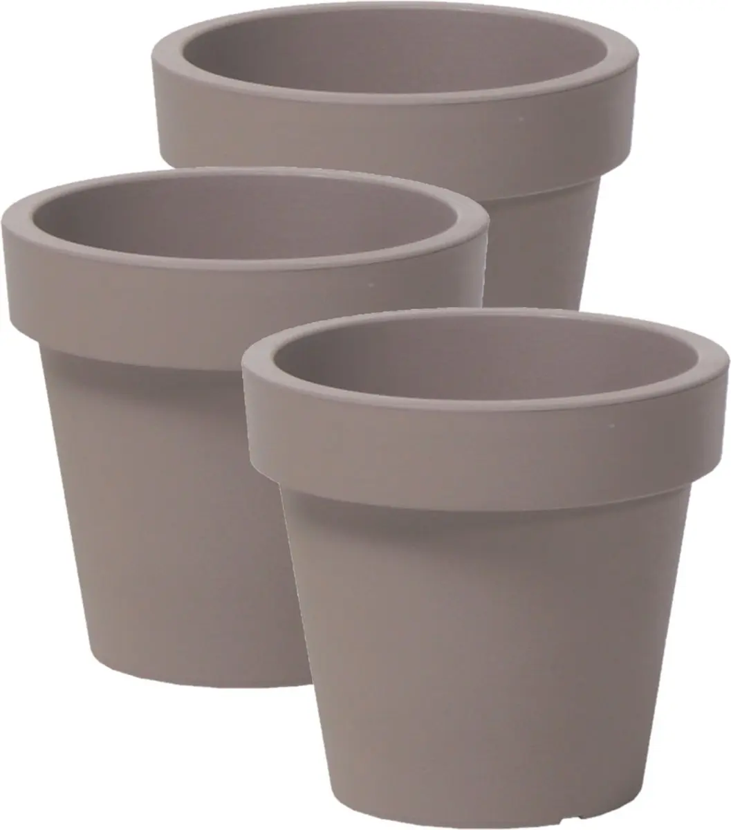 3x stuks basic plantenpot/bloempot kunststof dia 13.5 cm/hoogte 12 cm taupe voor