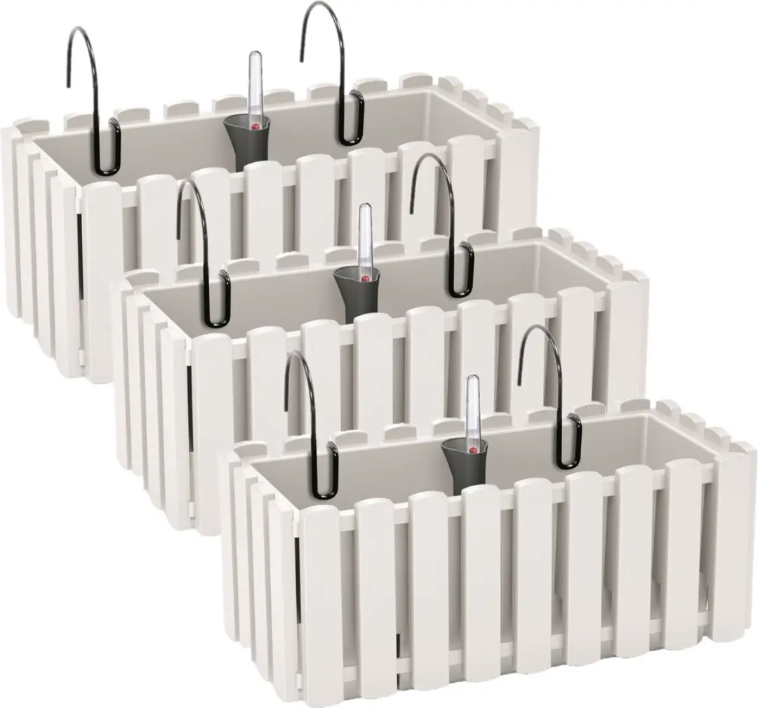 3x stuks fence-look ophang plantenbakken/bloembakken kunststof 38 x 18 x 16 cm p