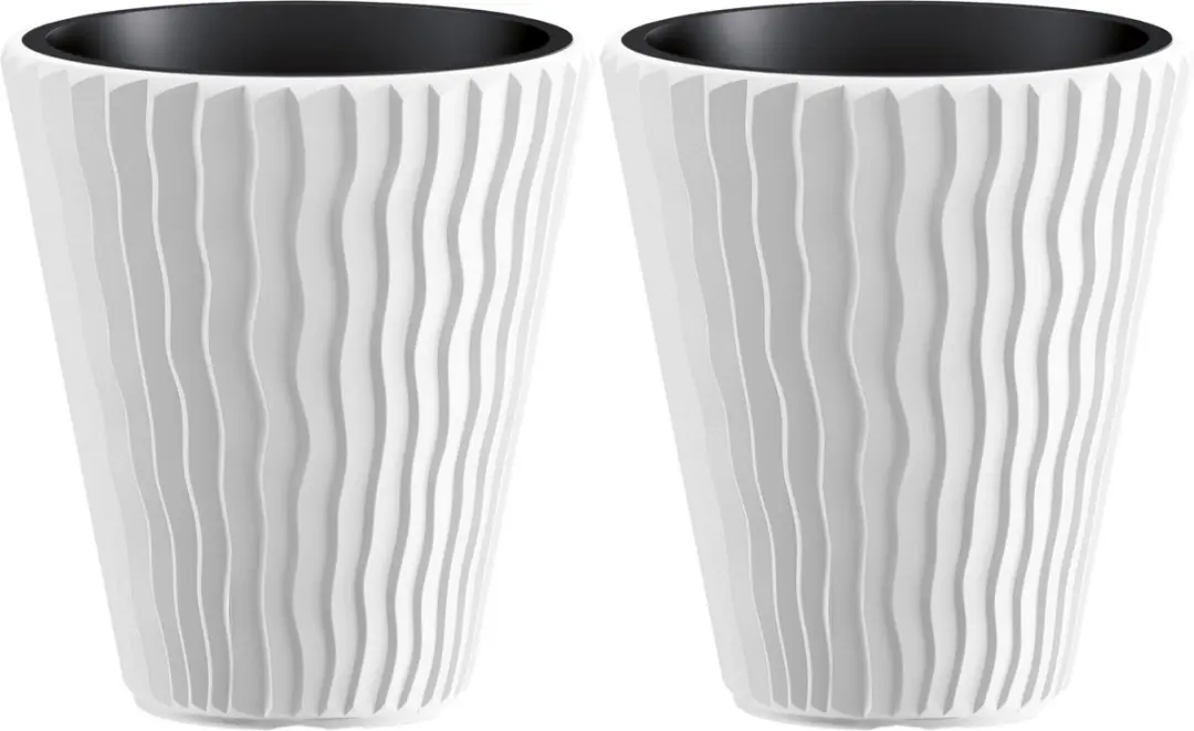 Prosperplast Plantenpot/bloempot Sand Waves - 2x - buiten/binnen - kunststof - wit - D30 x H33 cm - met binnenpot