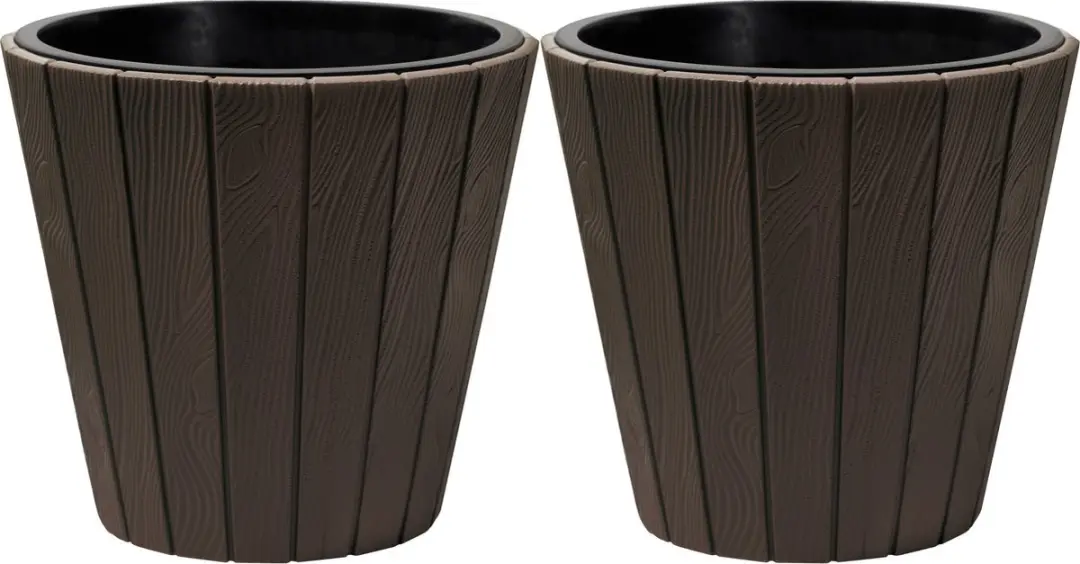 Prosperplast Plantenpot/bloempot Wood Style - 2x - buiten/binnen - kunststof - donkerbruin - D49 x H45 cm