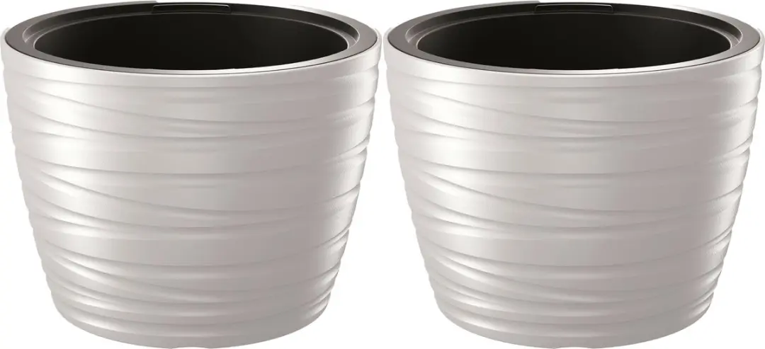 Prosperplast Plantenpot/bloempot Amazing - 2x - buiten/binnen - kunststof - wit - D47 x H35 cm - met binnenpot