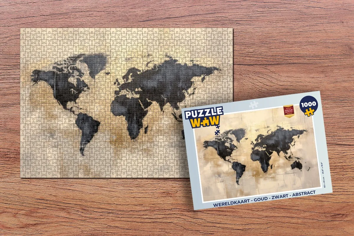 PuzzleWow Wereldkaart Puzzel 1000 Stuks - Abstract - Goud/Zwart