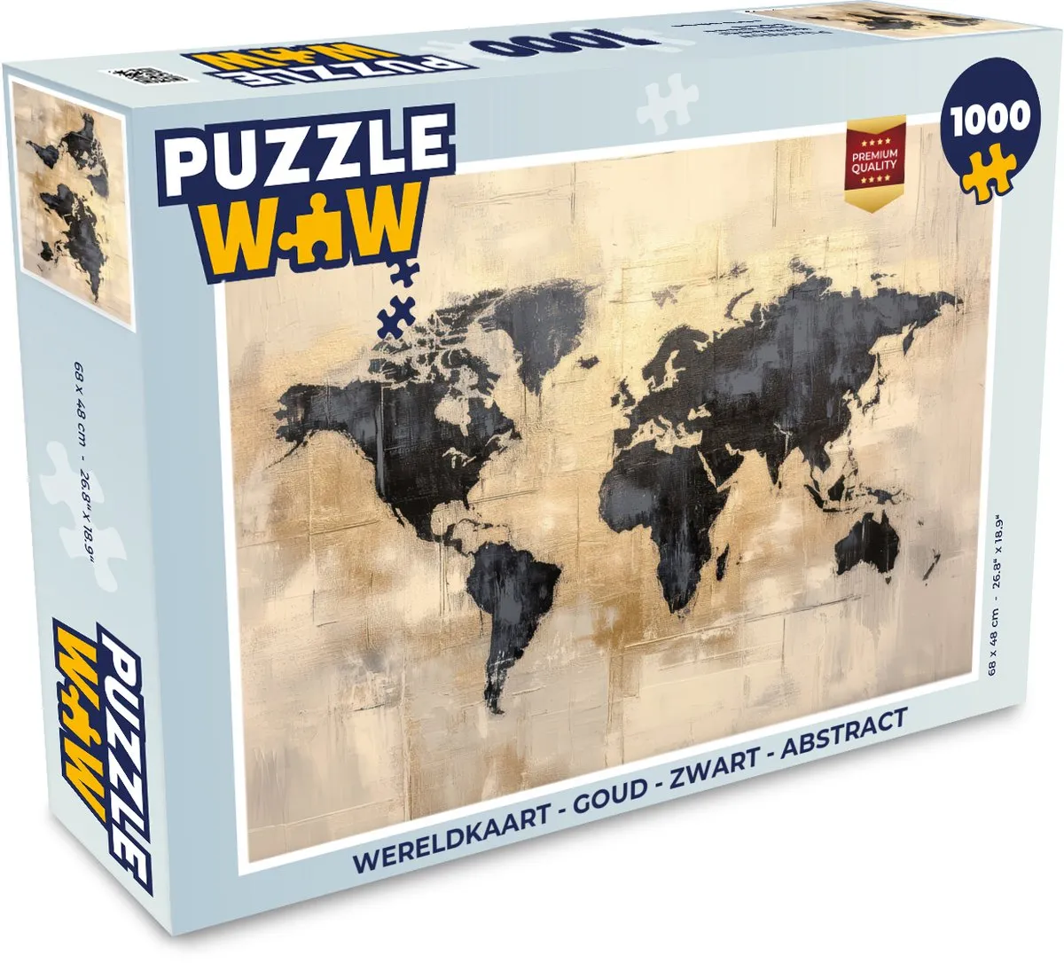 PuzzleWow Wereldkaart Puzzel 1000 Stuks - Abstract - Goud/Zwart