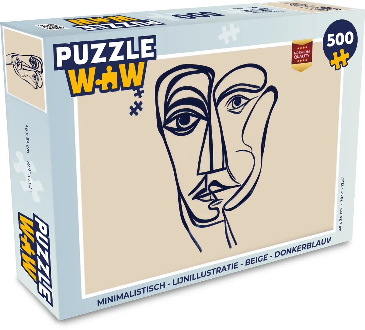 PuzzleWow Minimalistisch Legpuzzel 500 Stuks - Lijnillustratie Gezicht
