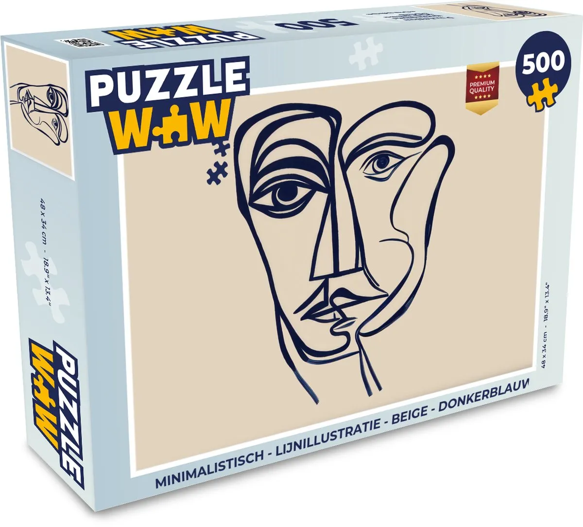 PuzzleWow Minimalistisch Legpuzzel 500 Stuks - Lijnillustratie Gezicht
