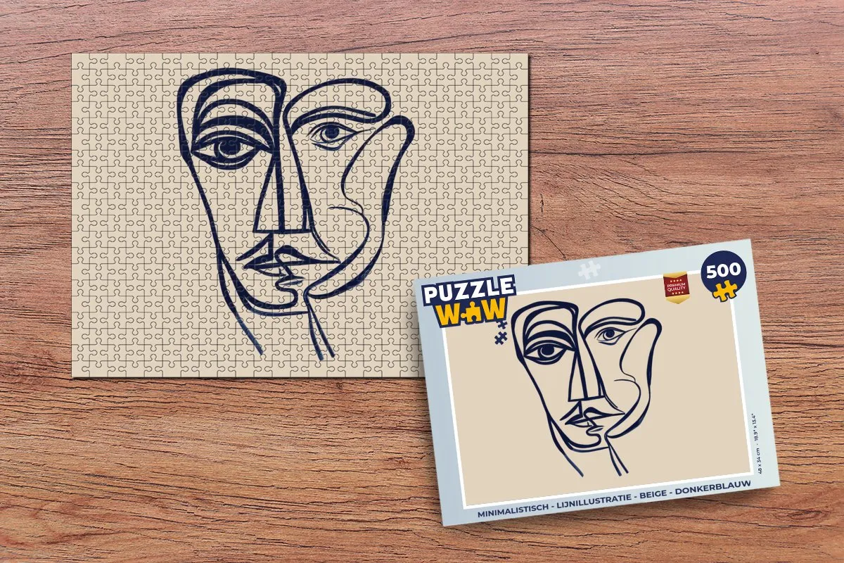 PuzzleWow Minimalistisch Legpuzzel 500 Stuks - Lijnillustratie Gezicht