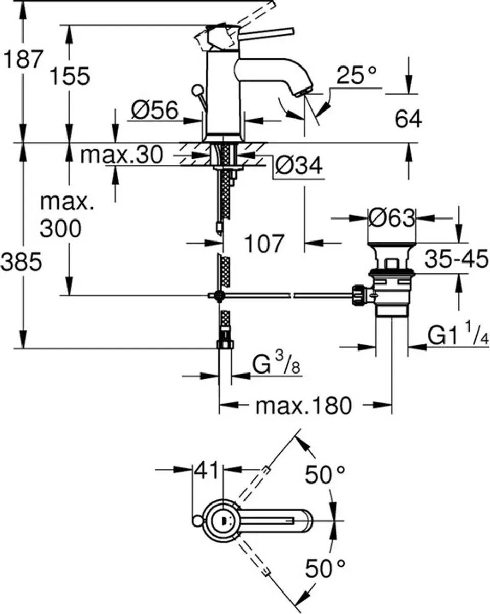 Grohe Start Classic Wastafelkraan 23810000 - Chroom - afbeelding 6 van 6