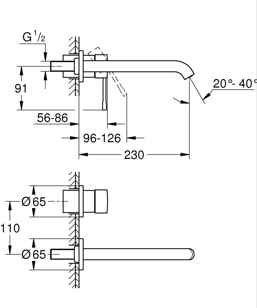 Grohe Essence New Wandgemonteerde Inbouwkraan 19967AL1 - Mat Antraciet - afbeelding 2 van 6