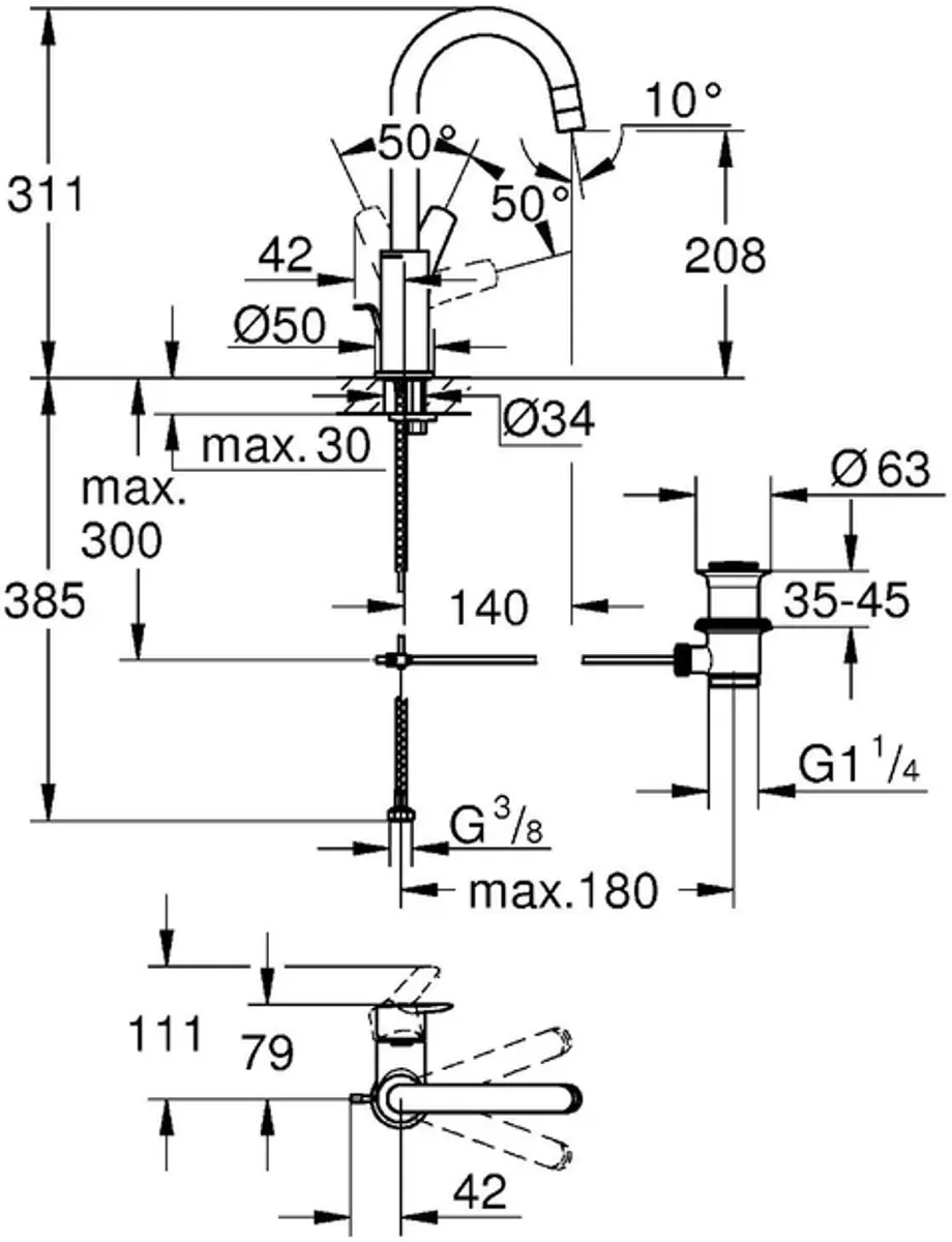 GROHE 24203002 Wastafelmengkraan SilkMove Start - Chroom - afbeelding 4 van 6