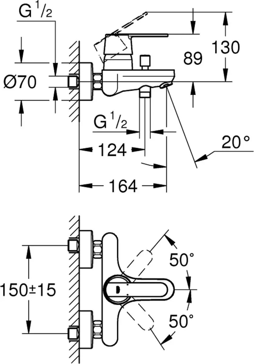 GROHE QuickFix Get Badkraan 15cm - Chroom - afbeelding 4 van 6