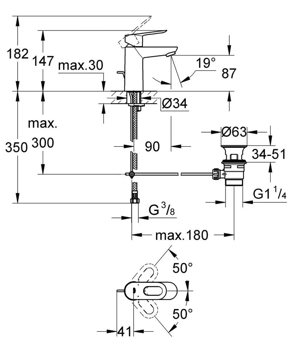 GROHE BauLoop Wastafelmengkraan 23335000 Lage uitloop - afbeelding 5 van 6