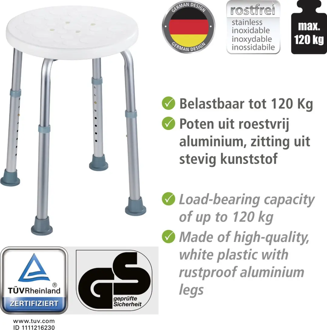 Wenko Secura Douchekruk 120kg - Aluminium-Wit - afbeelding 6 van 6