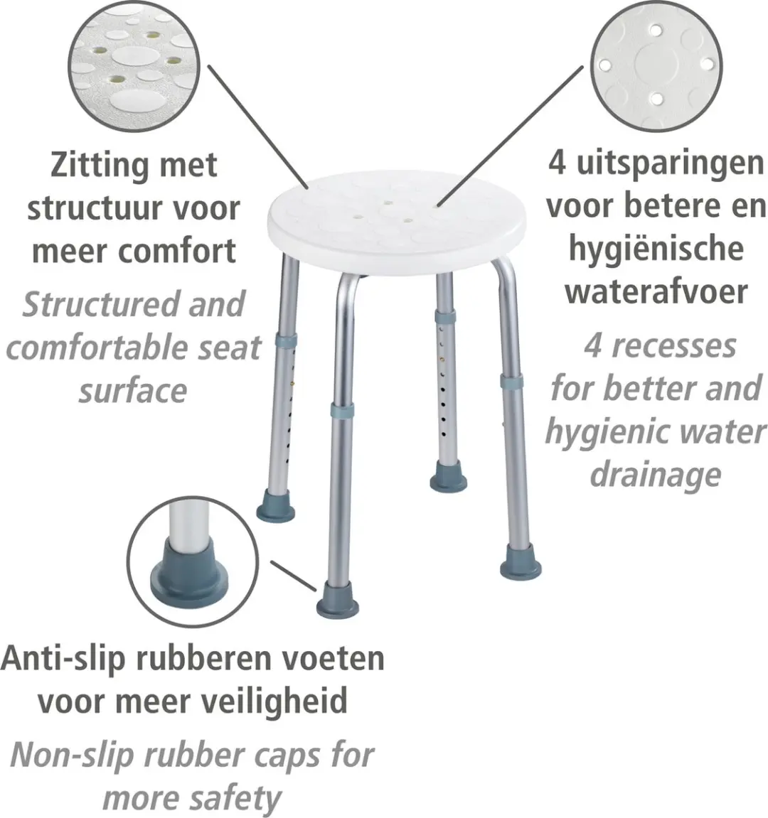 Wenko Secura Douchekruk 120kg - Aluminium-Wit - afbeelding 4 van 6