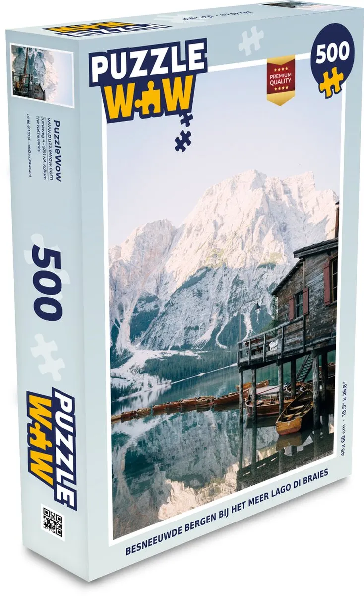 PuzzleWow Besneeuwde Bergen Lago di Braies Legpuzzel 500 Stuks