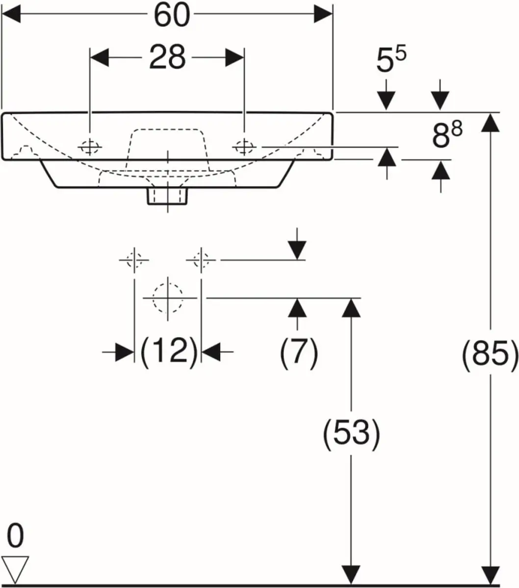 Geberit Smyle Wastafel 60cm - 1 Kraangat - Wit - afbeelding 4 van 6