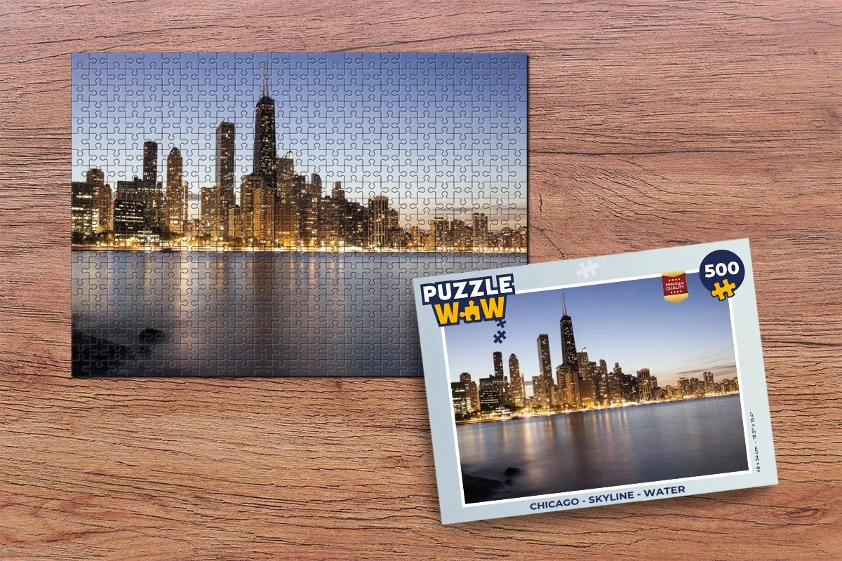 PuzzleWow Chicago Skyline Water Legpuzzel 500 Stuks - Multicolor