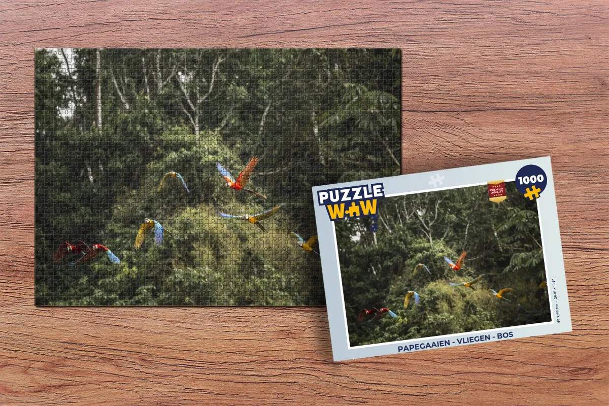 PuzzleWow Papegaaien Vliegen Bos Legpuzzel 1000 Stuks - Multicolor
