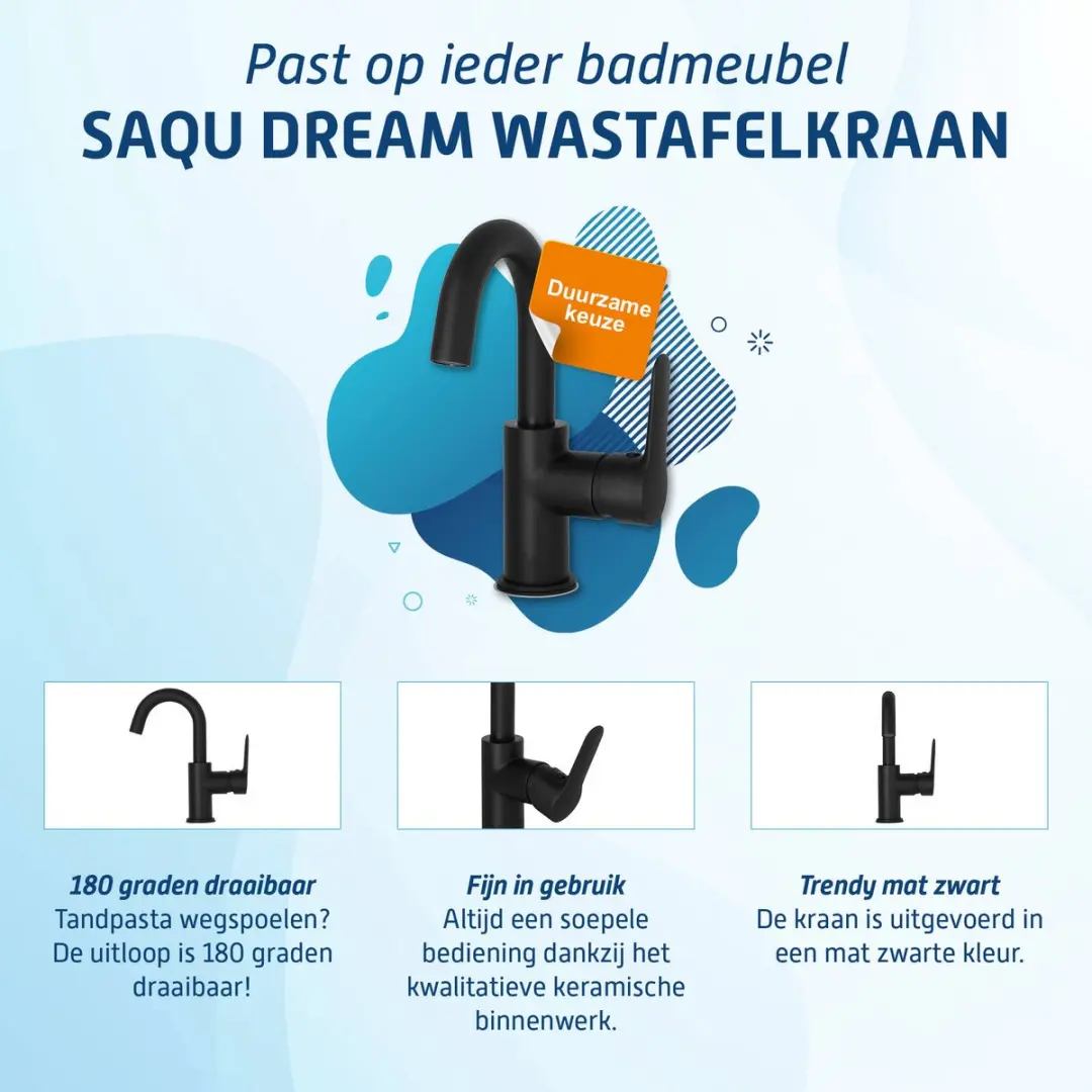 Saqu Dream Wastafelkraan HWTKRDLMZ - Zwart - afbeelding 3 van 6