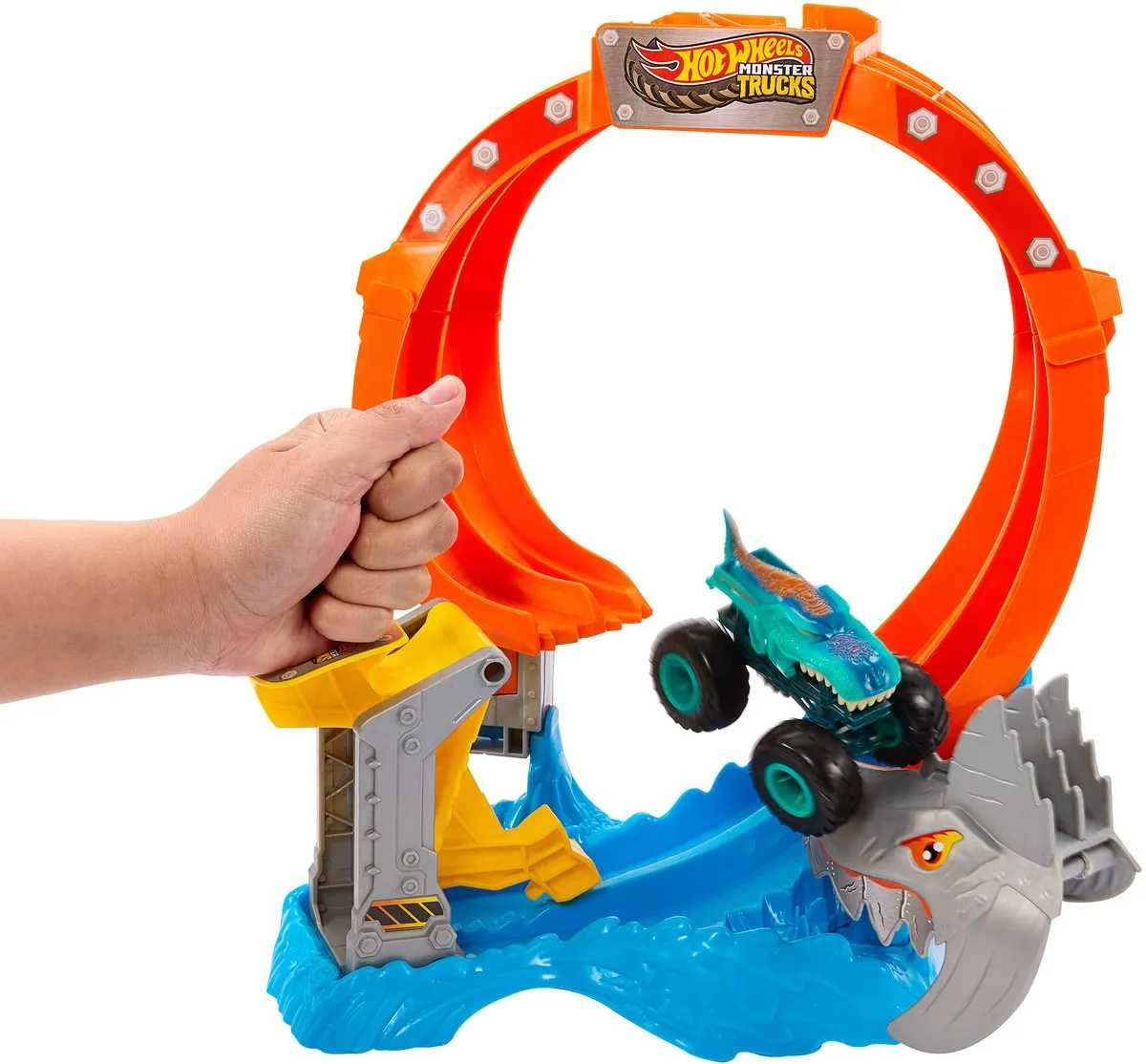 Hot Wheels Monster Trucks Spiral Shark Smash JFR08 - Monstertruck & circuitset