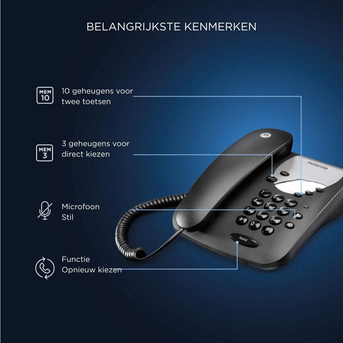 Motorola CT1 Landline Telefoon - 1 Handset - Wit - afbeelding 6 van 6