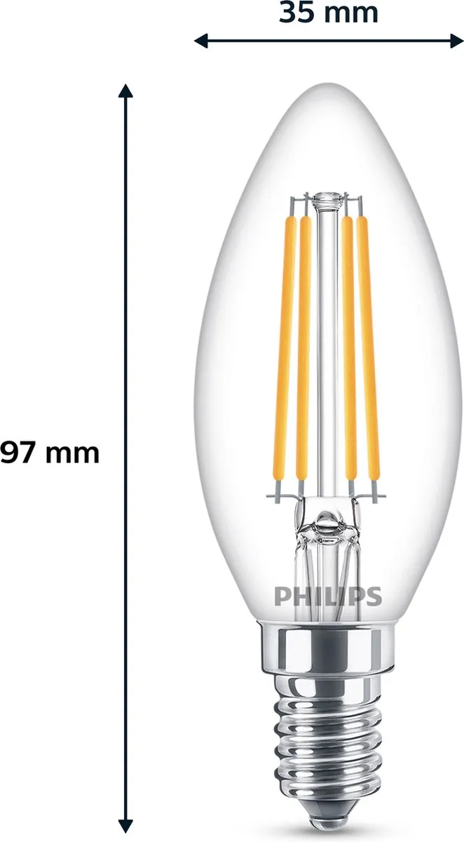 Philips LED Kaarslamp E14 6,5W Warmwit 2700K - Helder glas