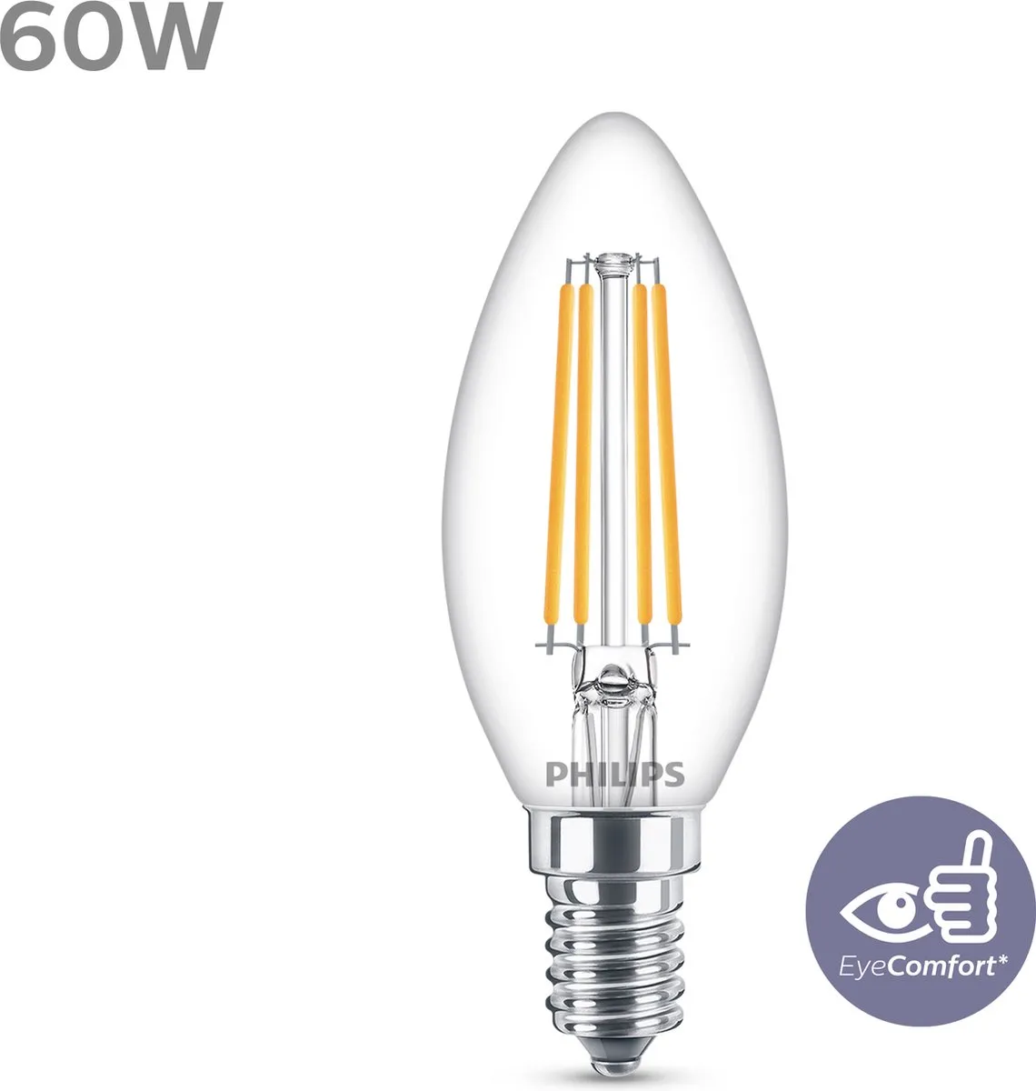 Philips LED Kaarslamp E14 6,5W Warmwit 2700K - Helder glas