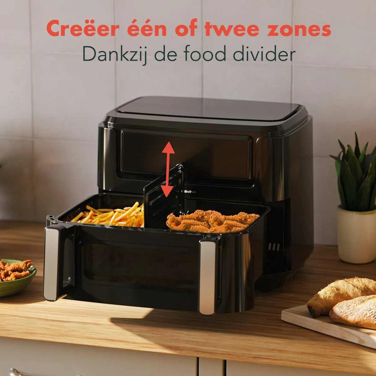 KitchenBrothers Dubbele Airfryer 2400W 9L - 10 Programma's - Zwart