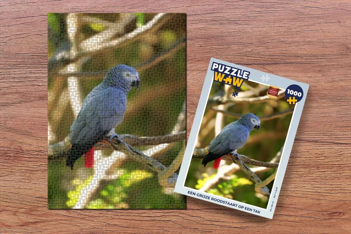 PuzzleWow Legpuzzel Een grijze roodstaart op een tak - 1000 Stuks
