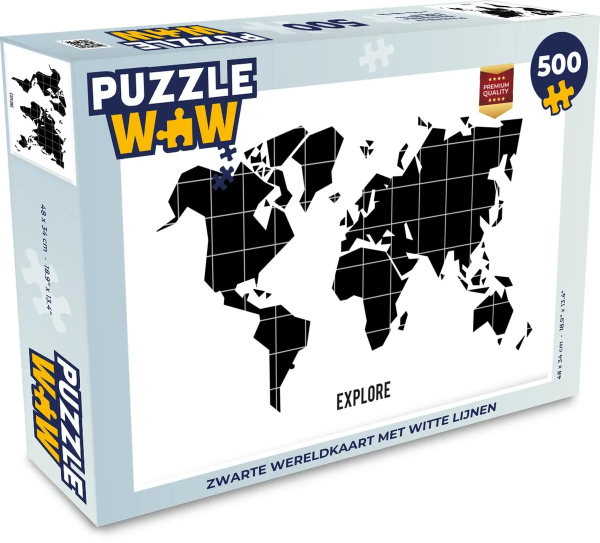 PuzzleWow Wereldkaart Legpuzzel 500 Stuks - Multicolor