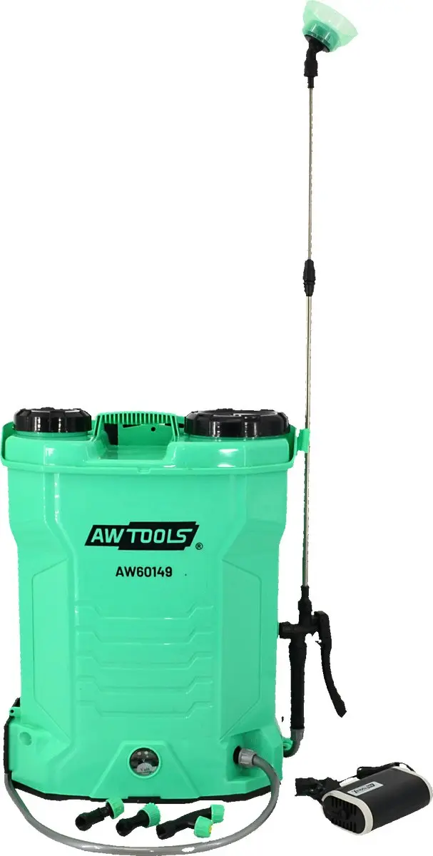 AWTools 16L Rugspuit 12V 8Ah Telescooplans Groen