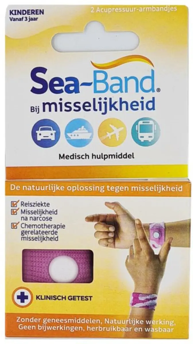 3x Sea Band Polsband Bij Misselijkheid Kinderen Roze 1 paar