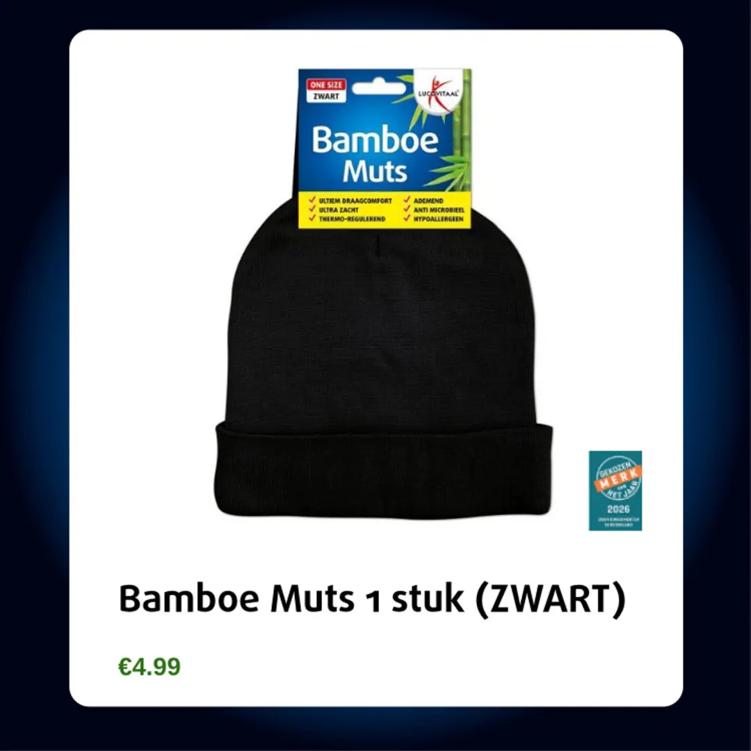 Lucovitaal Bamboe Muts - Zwart - afbeelding 2 van 2