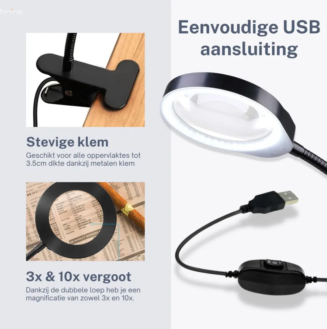 EarKings Loeplamp Vergrootglas 3x/10x met LED - afbeelding 2 van 6