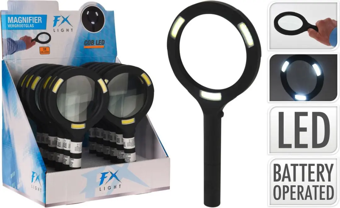 Koopman Vergrootglas met LED-licht - Zwart - afbeelding 2 van 3