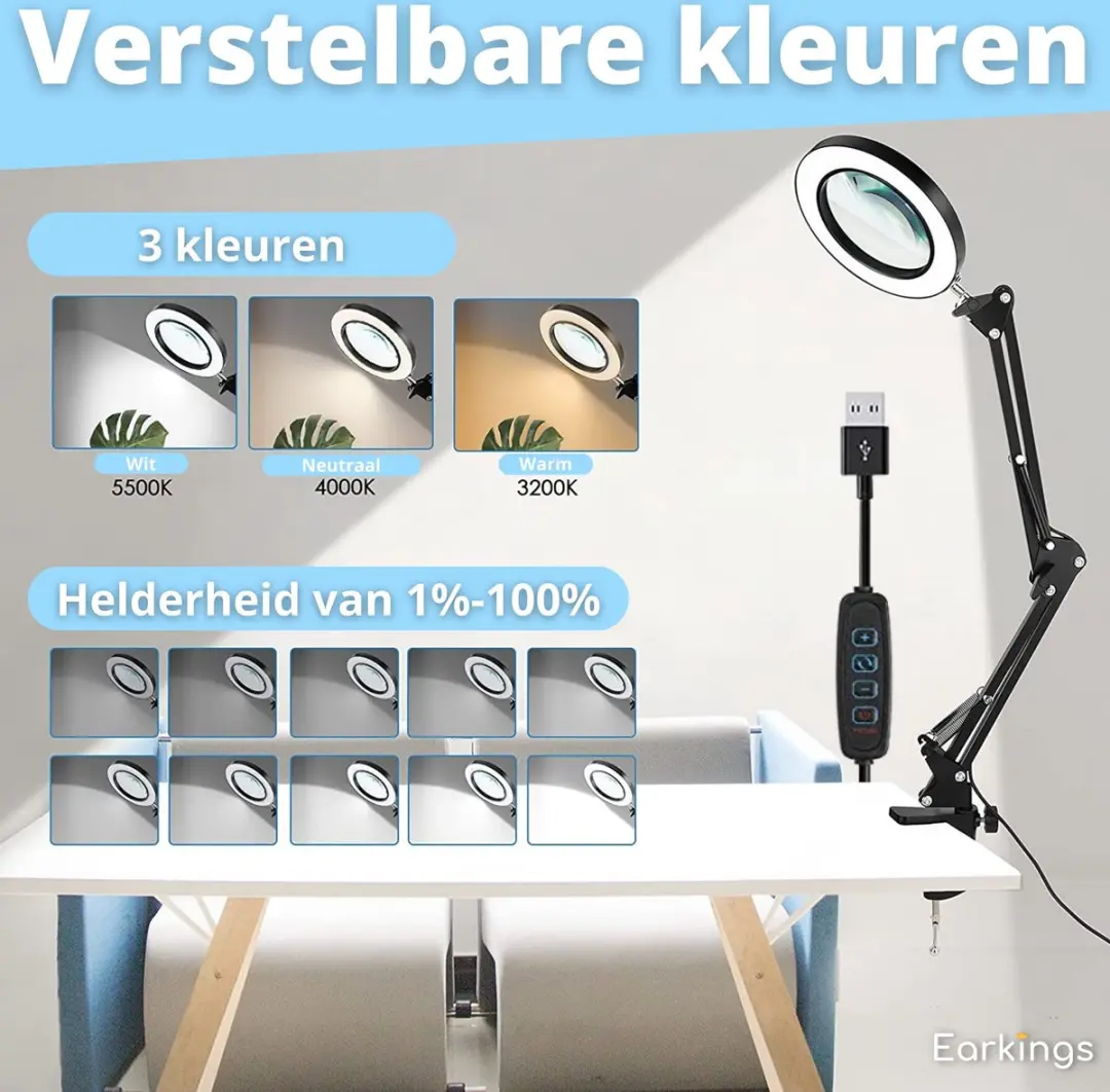 EarKings Loeplamp Vergrootglas - 3x & 10x - 3 Lichtkleuren - afbeelding 3 van 5