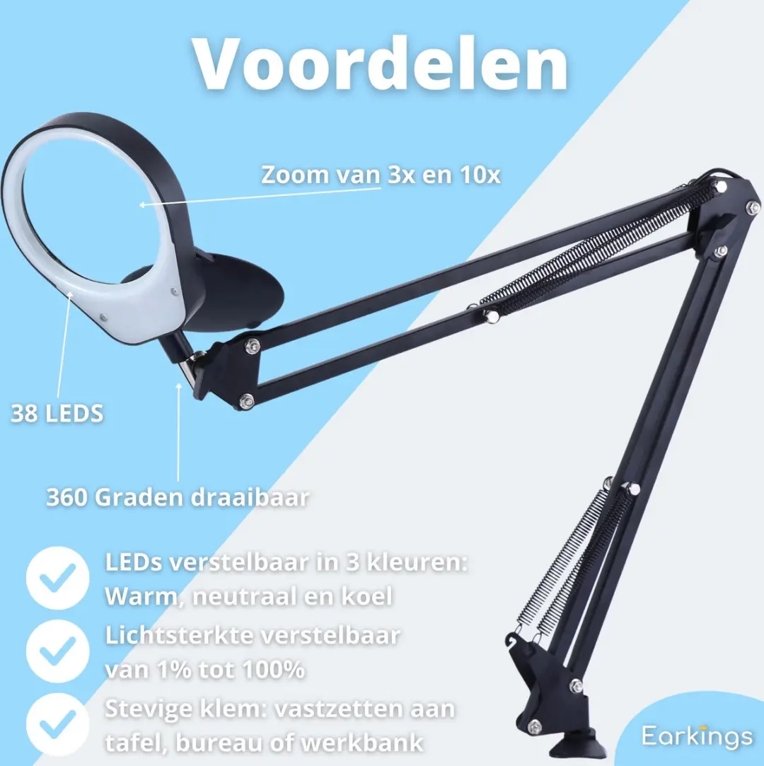 EarKings Loeplamp Vergrootglas - 3x & 10x - 3 Lichtkleuren - afbeelding 4 van 5