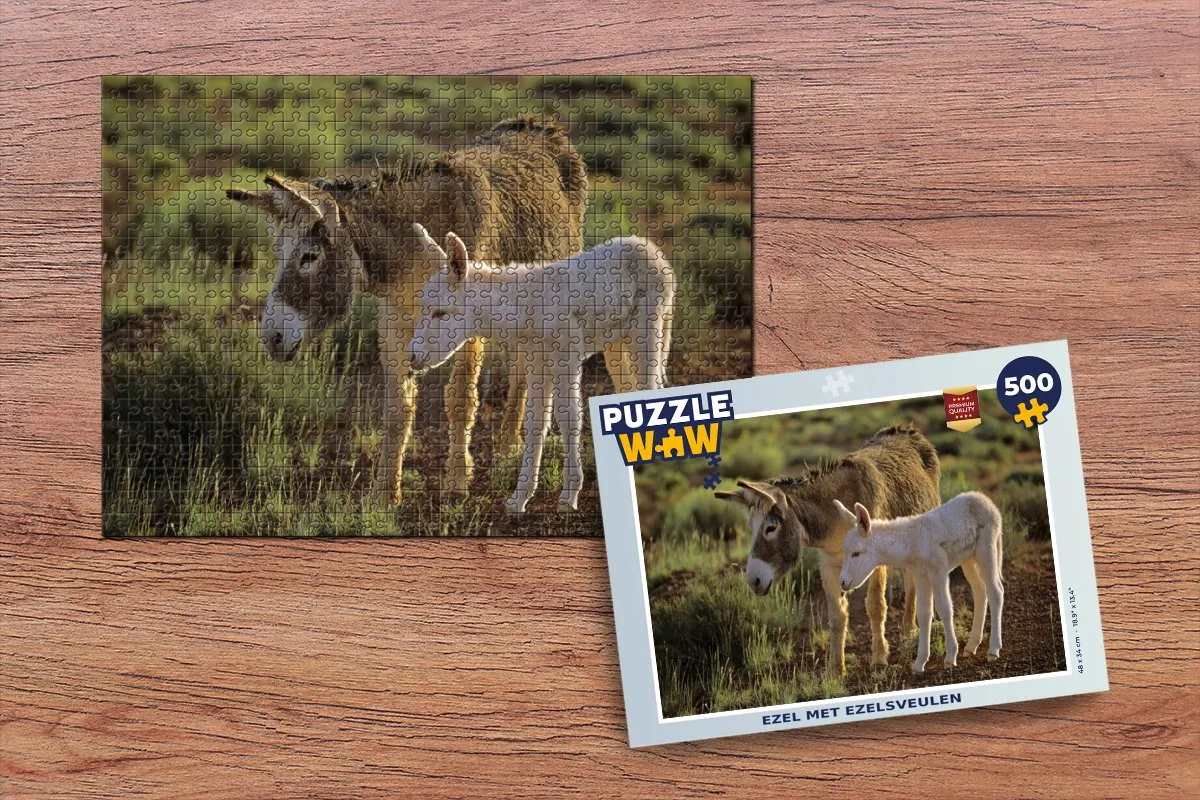 PuzzleWow Puzzel Ezel met Ezelsveulen Legpuzzel 500 Stuks - Multicolor